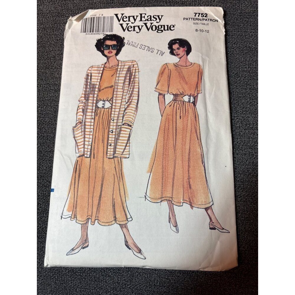Vogue Sewing Pattern 7752 Womens Shirt Skirt & Cardigan Size 8-10-12